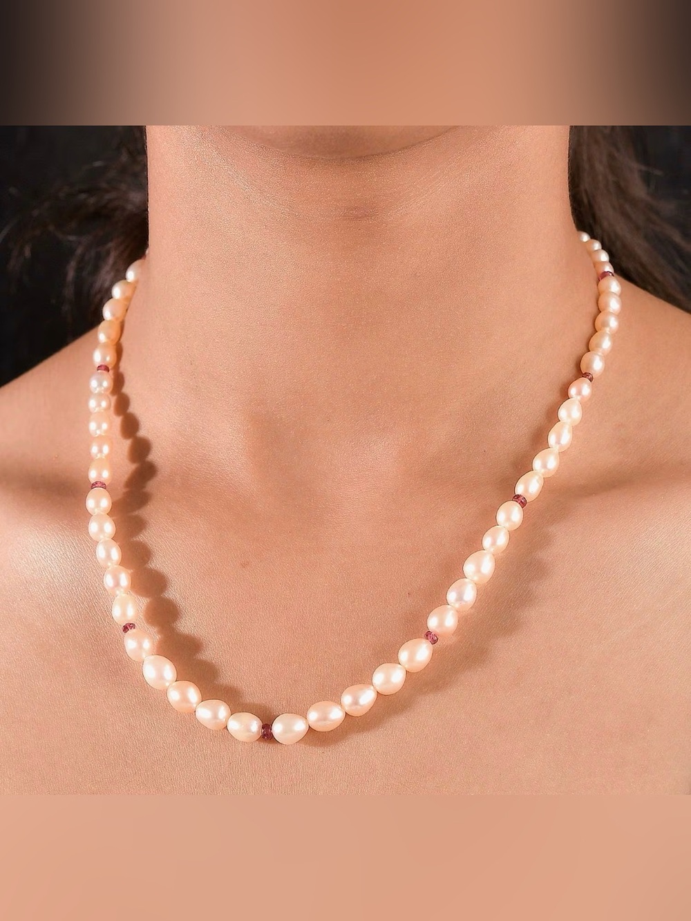 DJoy Womens Peach Freshwater Pearl/ Ouro Fino Rubellite Beaded Necklace 18in New